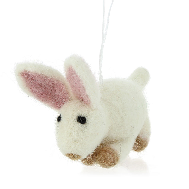 Figur Hase Schneehase Osterhase weiß und grau, Filz, Ostern-Deko - 1 Stück - Anhänger (Globo Fair Trade)