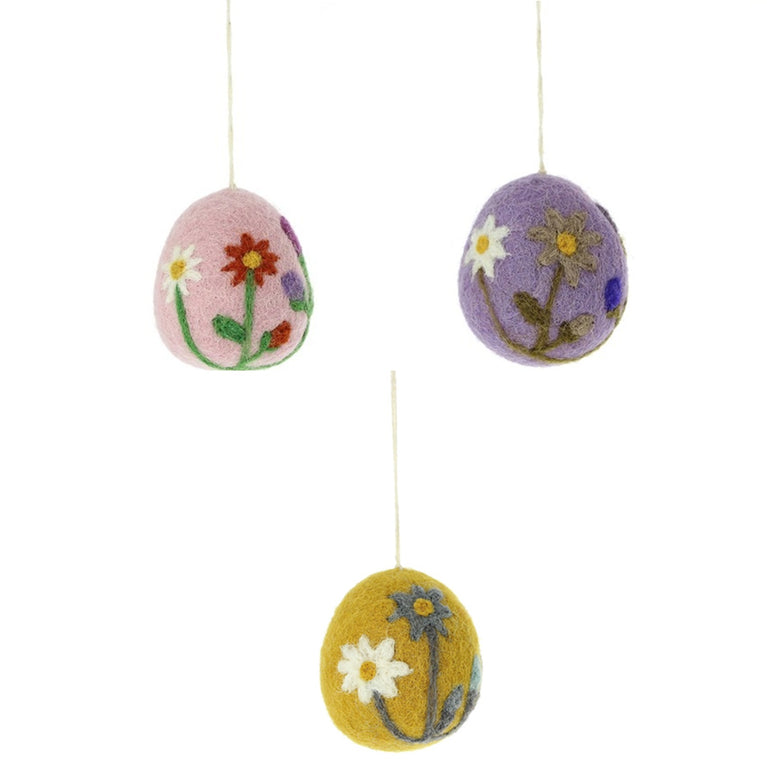 große Ostereier (1 Stück / 6,5cm) mit Blumen, Filz, Ostern-Deko - Anhänger (Globo Fair Trade)