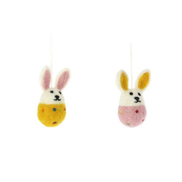 Hase Osterhase (7cm - 1 oder 2 Stück) aus Filz mit Punkten Ostern Ostereier Osterdeko - Anhänger (Globo Fair Trade)