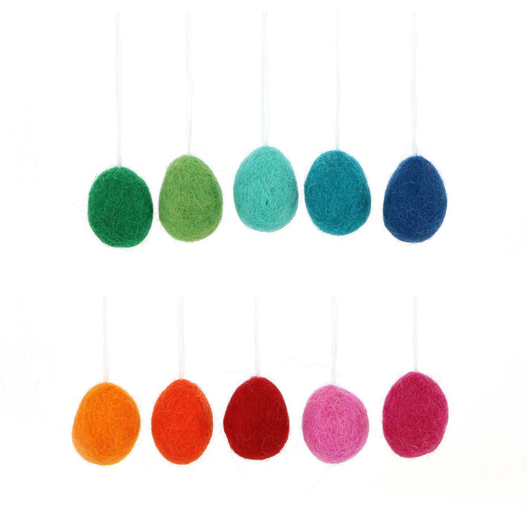 kleine bunte Ostereier Set (10 Stück / 2cm), Filz, Ostern-Deko - Anhänger (Globo Fair Trade)