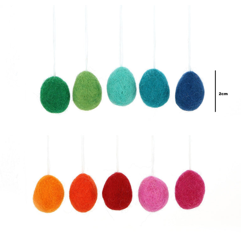 kleine bunte Ostereier Set (10 Stück / 2cm), Filz, Ostern-Deko - Anhänger (Globo Fair Trade)