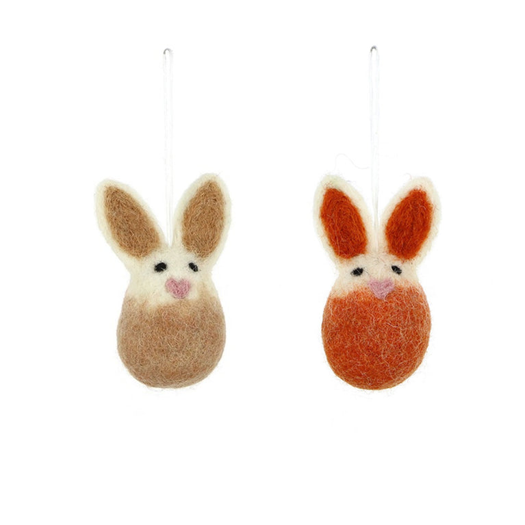 niedliche Hasen Osterhasen (7cm / 2 Stück) aus Filz Ostern Ostereier Osterdeko - Anhänger (Globo Fair Trade)