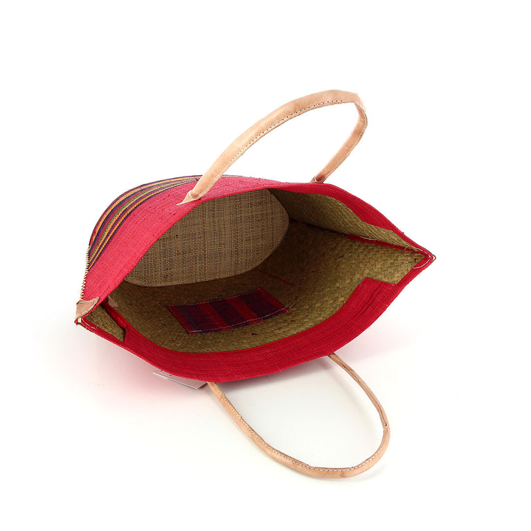 Korbtasche IMITO - KEIN FILZ!! - bunter Korb , Raphia/Bast (B45 x H27x T15cm) (Globo Fair Trade Partner)